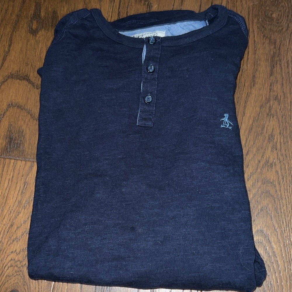 Mens Navy Long Sleeve An Original Penguin Long Sleeve thermal 3 button shirt